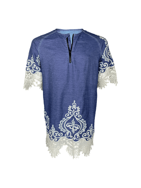 RO Light Denim Embroidered Shirt (Set) - 36